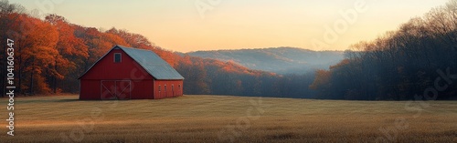 Autumn barn landscape with vibrant fall foliage scene