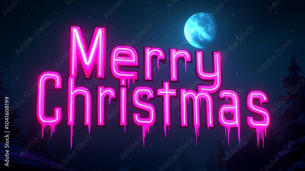Celebrate the joyful festivities of christmas with a magical neon glow under the starry night sky Celebrate the joyful festivities of christmas with a magical neon glow under the starry night sky