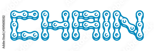 Vector text CHAIN created from hand drawn bicycle chain. Isolated on white background.