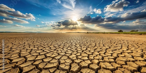 Barren drought cracked ground textured surface due to climate change