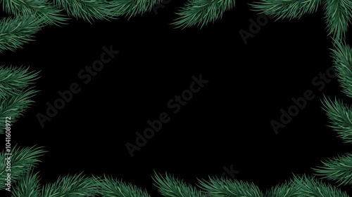Christmas pine tree leaf border design frame with copy space, transparent background, motion graphic