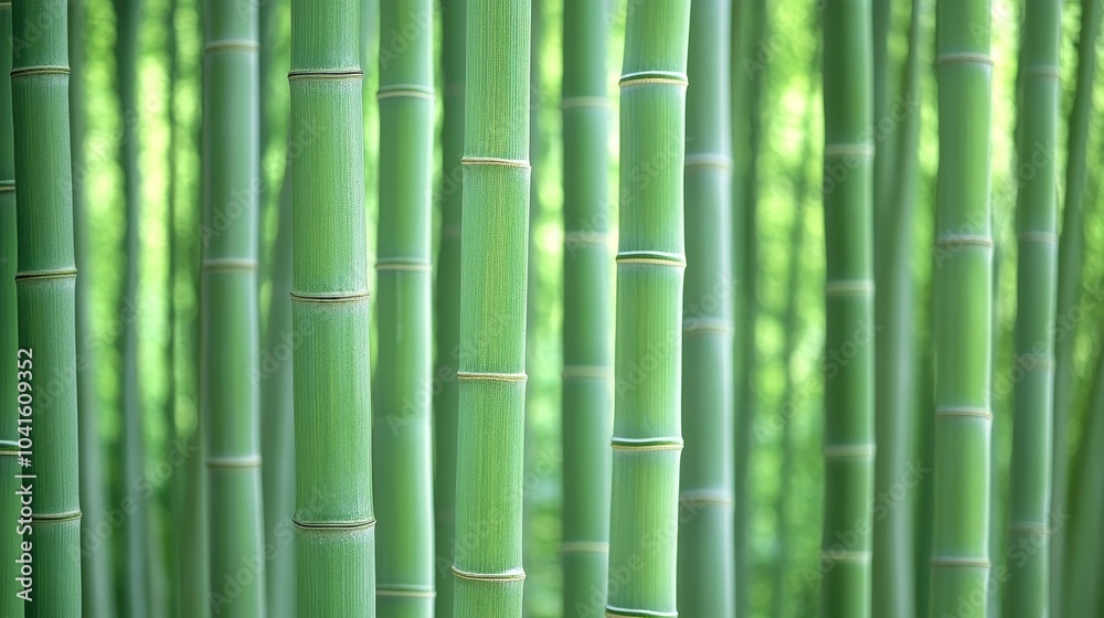 Fototapeta premium A close-up view of lush green bamboo stalks, showcasing the intricate textures and vibrant colors in a peaceful natural environment.