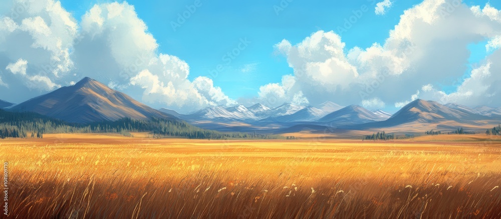 Obraz premium Field Mountains Nature Sky With Clouds Landscape