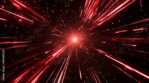 Glowing crimson laser beams illuminate a jet-black backdrop, generating a captivating visual spectacle. 