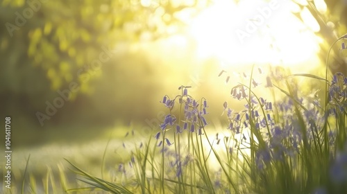 Sunlit Bluebell Flowers in Nature Landscape