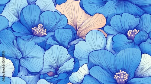 Wallpaper Mural Seamless colorful floral pattern featuring hand drawn blue decorative flowers Torontodigital.ca