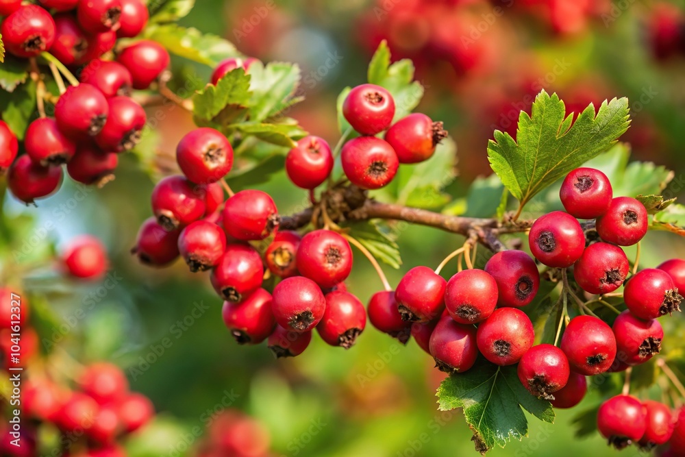 Close-up of ripe crataegu monogyna hawthorn shrub, natural medicinal plant Close-up of ripe crataegu monogyna hawthorn shrub, natural medicinal plant