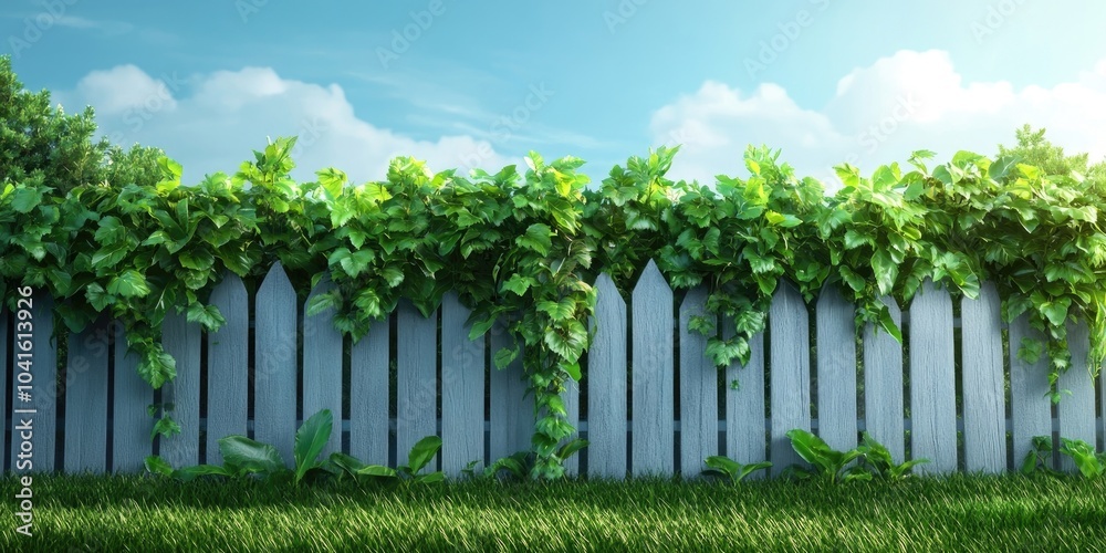 Vines of decorative plants thrive along a fence, Decorative plant vines growing on a fence Vines of decorative plants thrive along a fence, Decorative plant vines growing on a fence