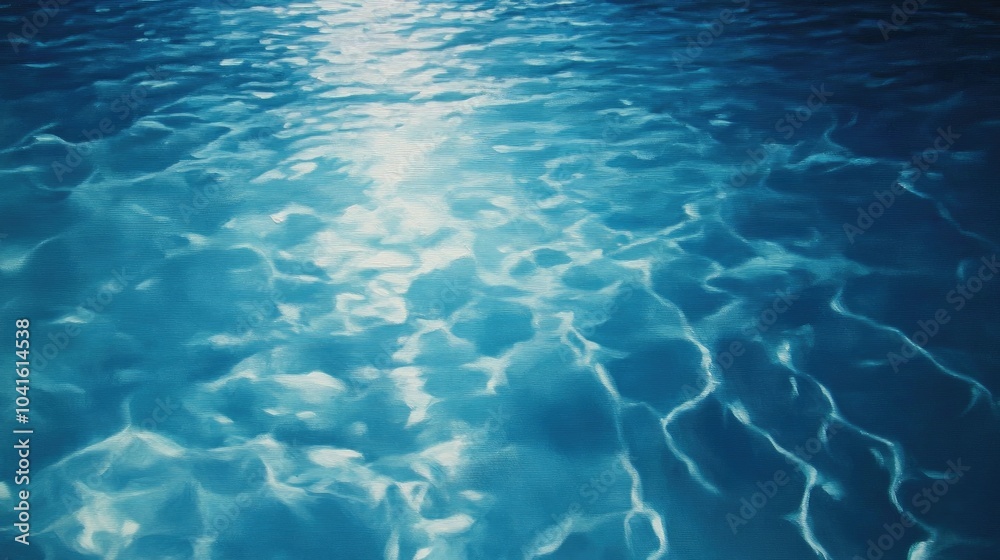 Obraz premium Oil painting showcasing stunning light reflections on a transparent blue water surface creating an appealing background image with space for text and reflections