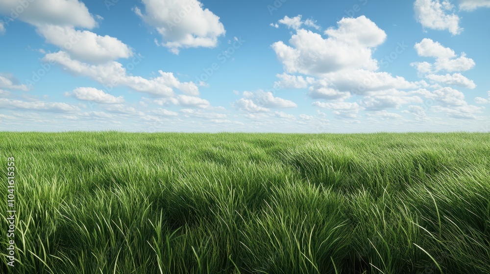 Lush Green Grass Field Under Blue Sky with Clouds Lush Green Grass Field Under Blue Sky with Clouds