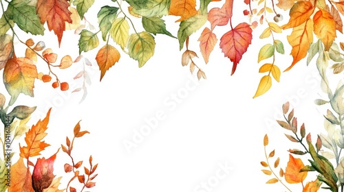 Autumn leaf border Watercolor illustration