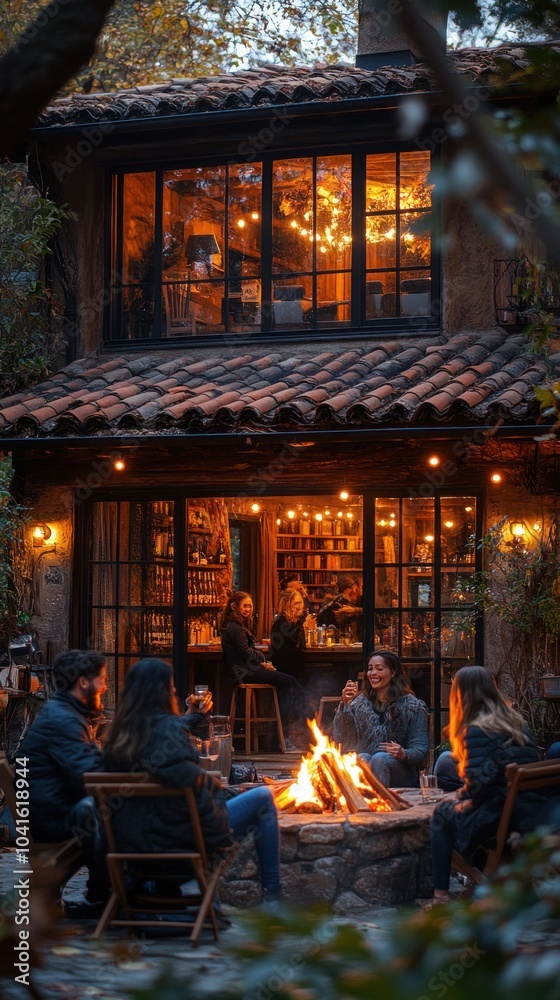 Cozy Cabin Gathering Around a Bonfire Photo Cozy Cabin Gathering Around a Bonfire Photo