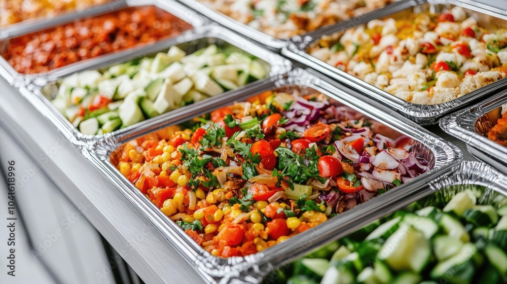 Colorful buffet with fusion cuisine options, diverse wedding food display, modern wedding buffet with unique global dishes, culinary diversity at weddings