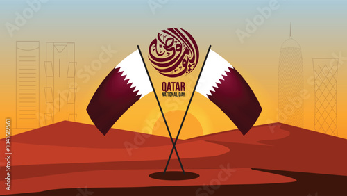 Qatar 53rd National Day 2024 Design with Arabic Calligraphy. Arabic Calligraphy Arab country National day greeting slogan for Saudi, Kuwait, UAE, Qatar etc