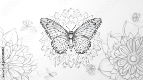 Wallpaper Mural Cute and simple butterfly coloring page for kids featuring line art of flying insects and geometric flower mandala design in a minimal clipart style suitable for coloring activities Torontodigital.ca