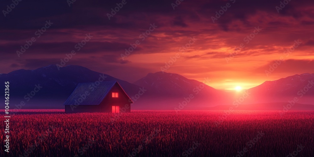 Evening view of farmland, Farmland at dusk Evening view of farmland, Farmland at dusk
