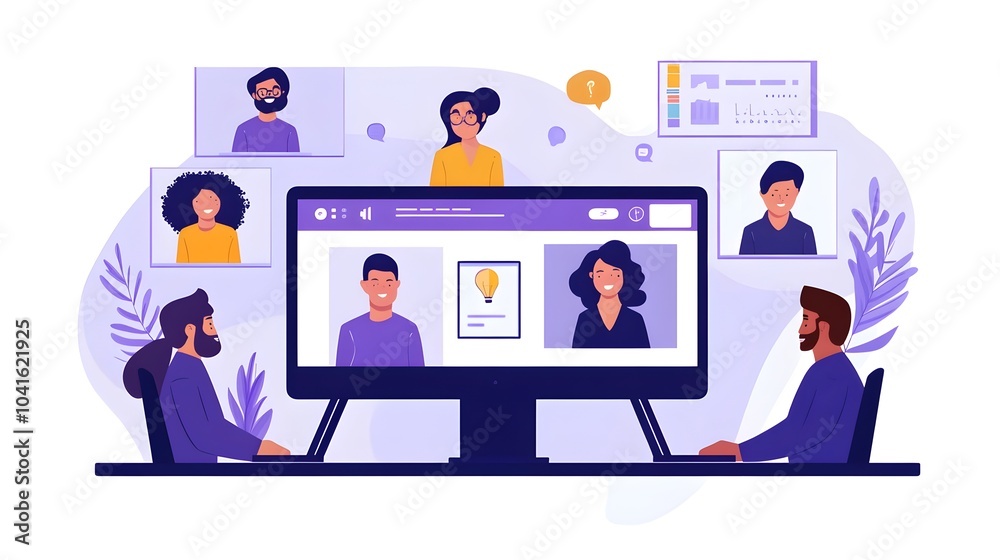 Virtual Team Over Video Conference Call With Interactive Screens Virtual Team Over Video Conference Call With Interactive Screens