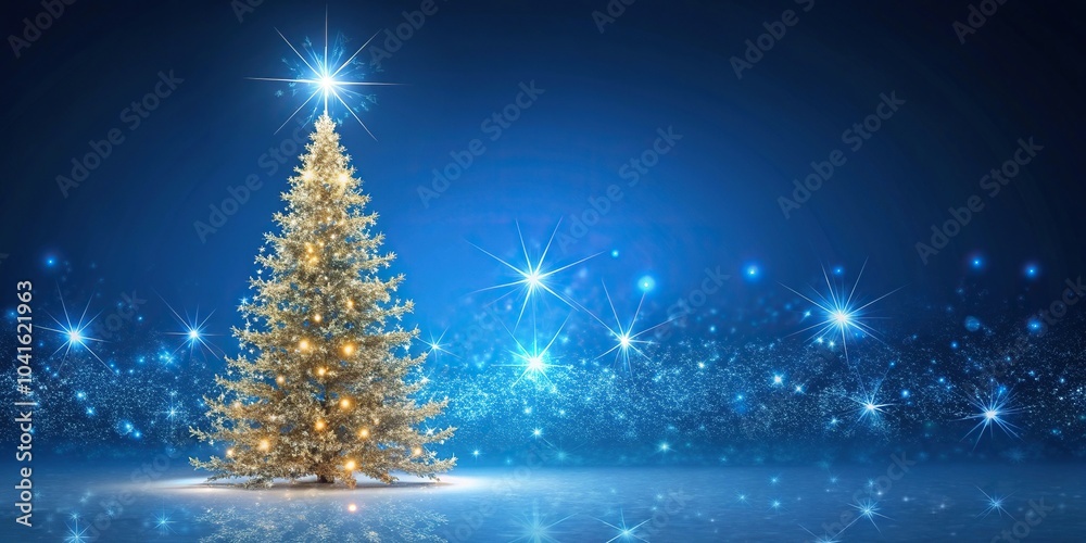 Blue background with sparkling Christmas tree Blue background with sparkling Christmas tree