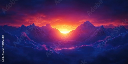 Majestic sunrise over the mountains with a breathtaking view during the golden hour, Stunning mountain sunrise with a captivating golden hour backdrop