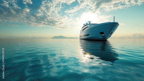 A sleek luxury yacht navigating calm turquoise waters, embodying the sense of adventure, wealth, and ultimate freedom