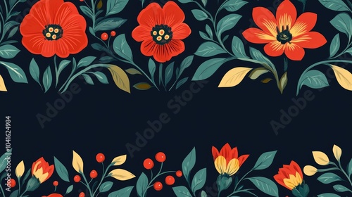 Botanical flower ethnic border motif seamless ornament pattern