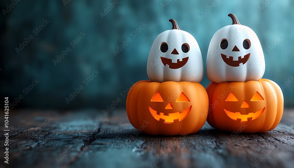 Couple of Jack-O-Lanterns with Faces Carved Into Them Couple of Jack-O-Lanterns with Faces Carved Into Them