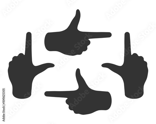 Hands graphic icon set. Signs human hands indicating the direction. Symbols hands isolated on white background. Vector illustration