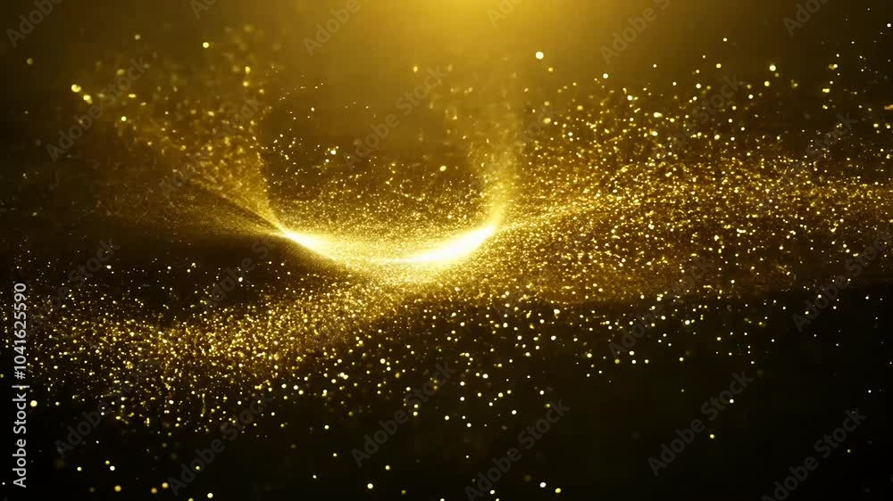 Another stunning display golden glitter particles shines black background perfect enhancing celebratory events birthdays Christmas all presented mesmerizing 4K detail particle gold light abstract