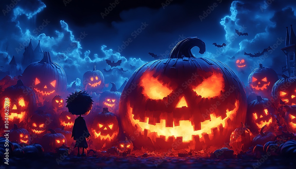 Group of Pumpkins with Lit-Up Faces
Group of Pumpkins with Lit-Up Faces