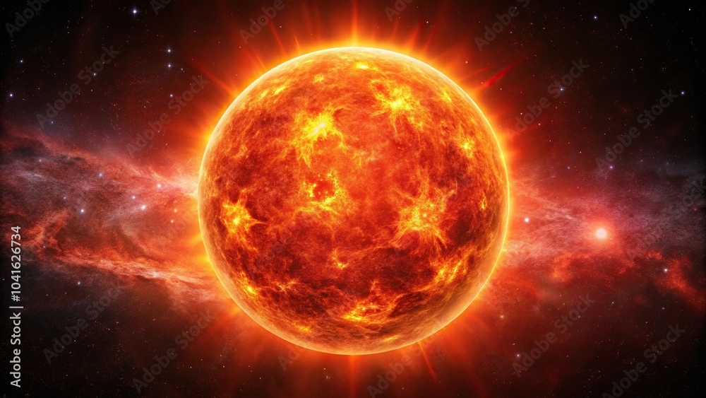 Obraz premium Breathtaking view of a red giant burning sun in outer space galaxy
