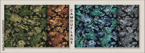 Seamless camouflage patterns with forest litter, dry bark pieces, crawling big spiders. Wild nature. Spotty background for apparel, fabric, textile, sport goods.