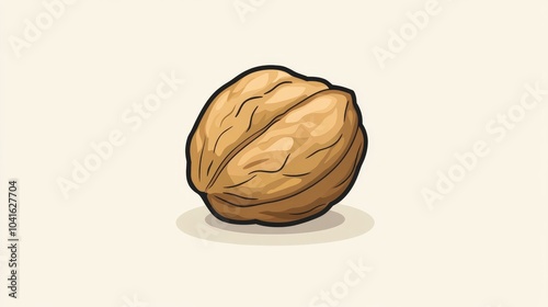 2D cartoon illustration of a walnut on a plain background photo