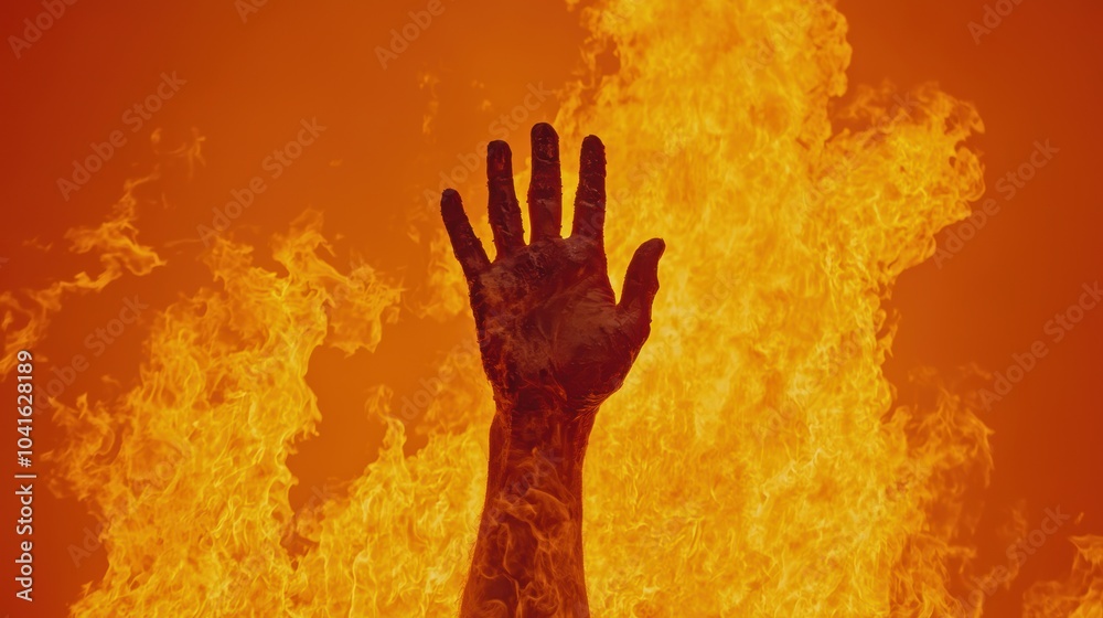 Obraz premium A Fiery Gesture The Symbolism of a Hand Reaching Through Flames in a Captivating Display of Heat and Passion