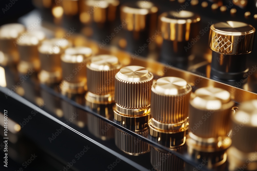 Close-up of elegant audio equipment featuring golden knobs, musical concept Close-up of elegant audio equipment featuring golden knobs, musical concept