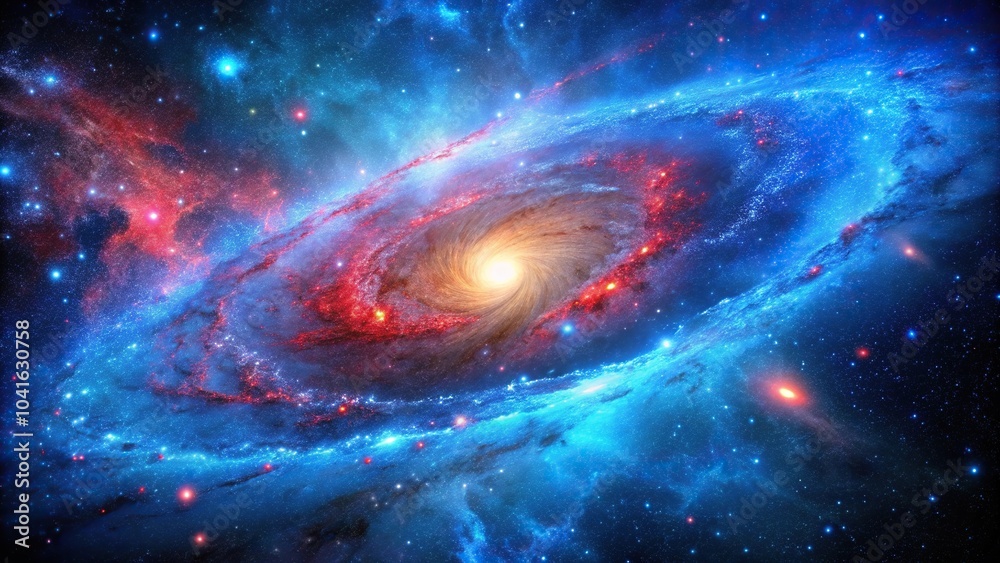 Fototapeta premium Blue galaxy with red accents stars nebulae outer space image