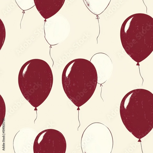 Vintage Maroon and White Balloon pattern on vintage beige fabric background, seamless repeating pattern, textile print style, minimal, classic balloon design, elegant decor, textiles