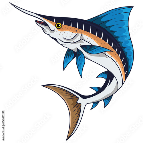 Cartoon marlin fish isolated on a white background