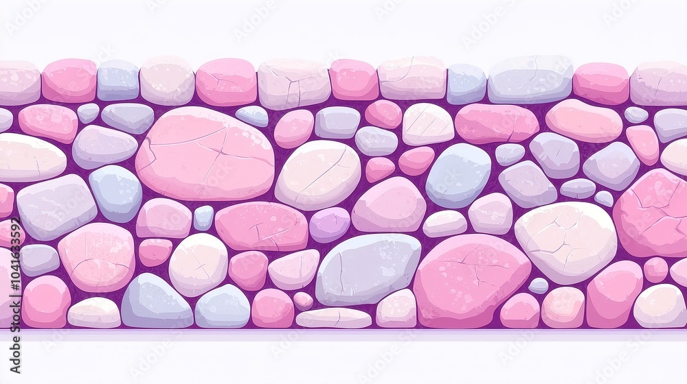 Obraz premium Vibrant Cartoon Stone Wall, a whimsical depiction featuring exaggerated proportions, bold colors, and playful design, creating an eye-catching and lively atmosphere.