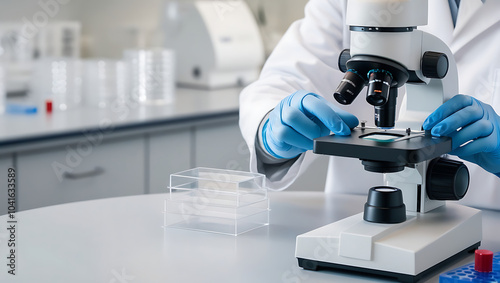 doctor working in a laboratory, Scientist Handling a Microscope in a Laboratory Setting, medical technology, biotechnology