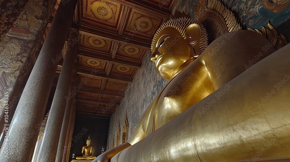 Fototapeta premium Golden Buddha in Serene Temple Setting