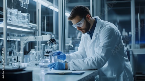 White Lab Technician Analyzing Fuel Components with Advanced Testing Equipment