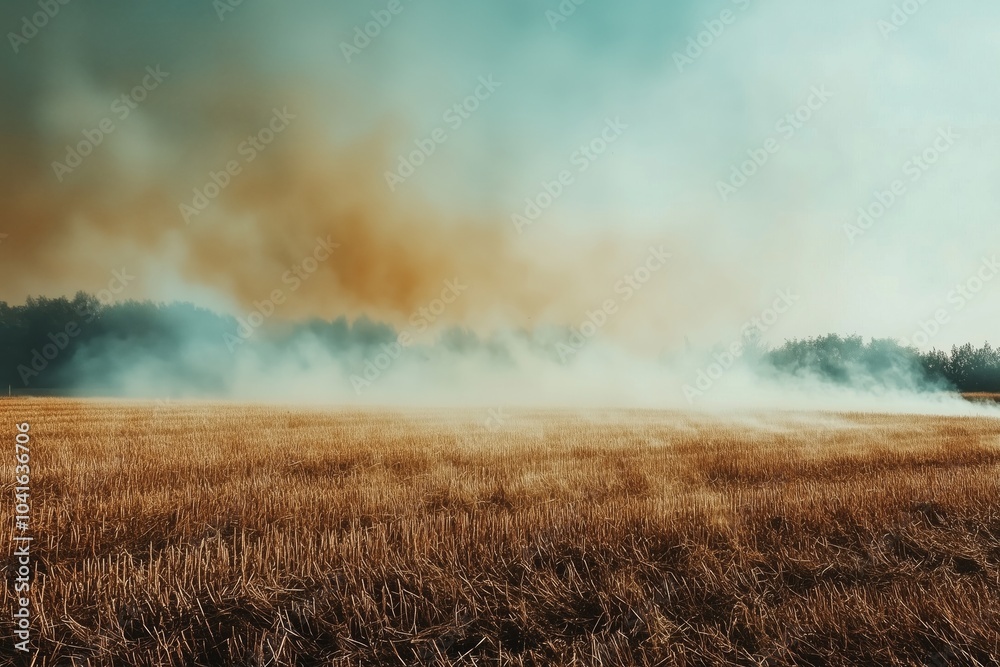 Fire burns stubble on the field destroy summer Fire burns stubble on the field destroy summer