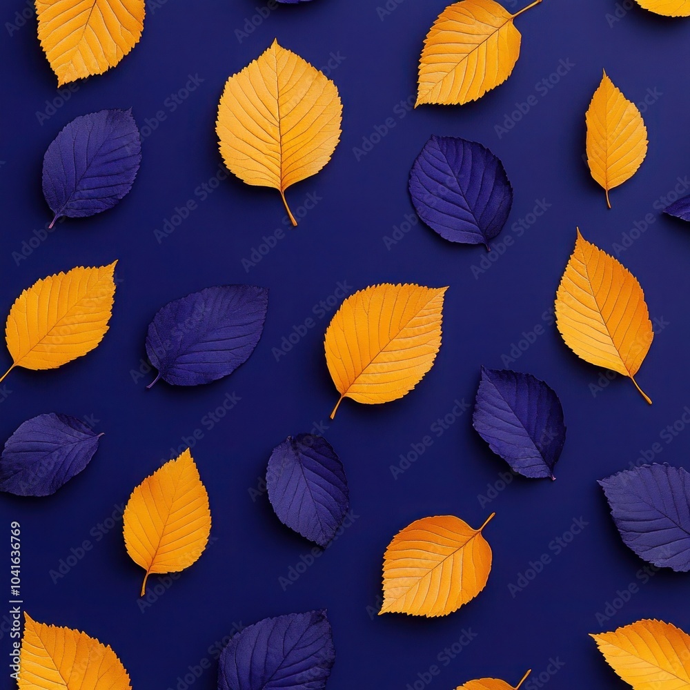 Obraz premium Orange Metallic Leaves Pattern on Violet Background
