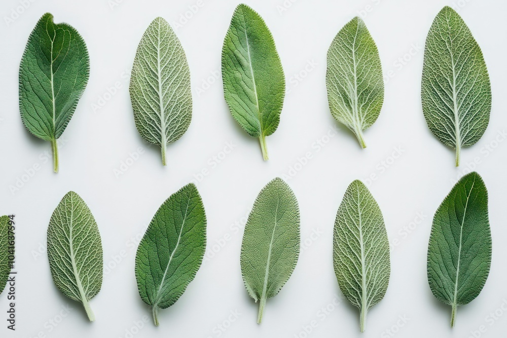 Obraz premium Variety of Green Leaves on White Background