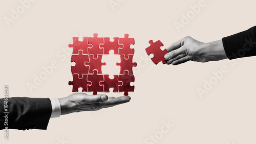 Canvas Print Connecting puzzle pieces. Art collage.