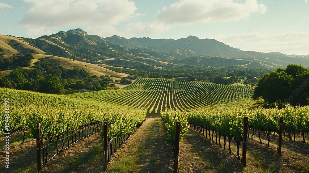 Naklejka premium Scenic Vineyard Landscape in Sunny Countryside