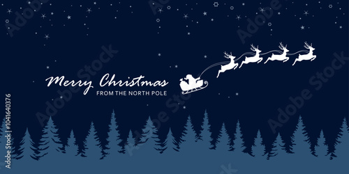 christmas banner santa claus in a sleigh with reindeer vector illustration