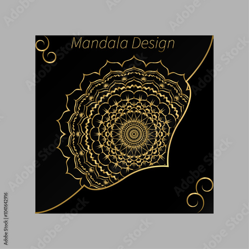 luxury gold ornamental loral mandala design on dark black background.
