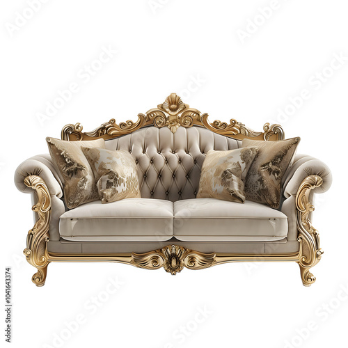 Elegant European Sofa with Gold Accents - Front View