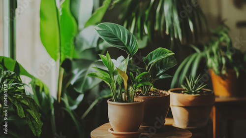 The houseplants are simply arranged, adding natural beauty and tranquility to the space.